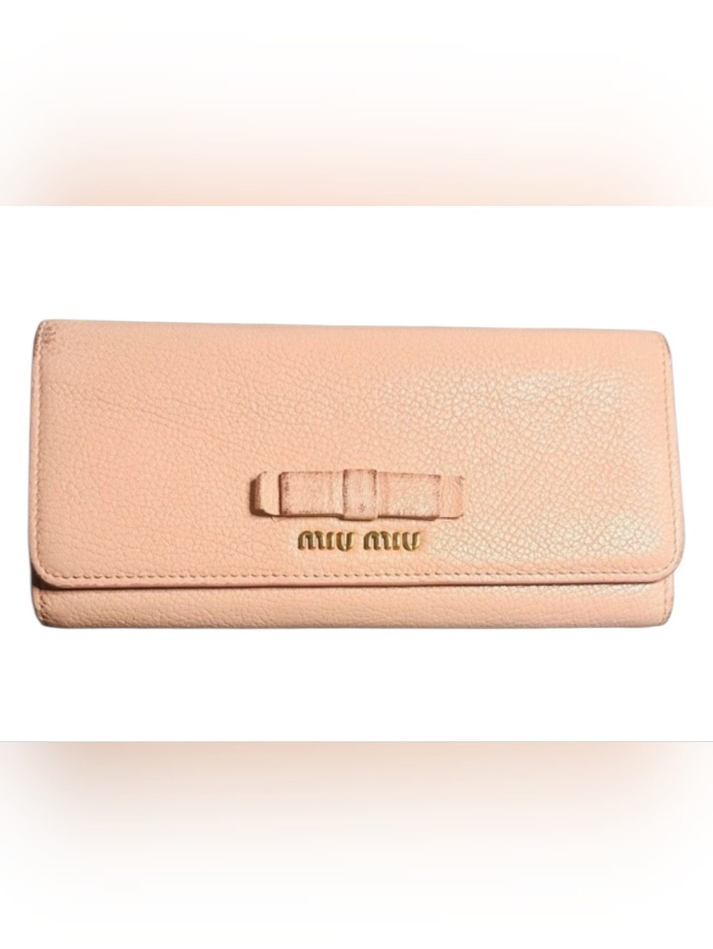 Miu Miu Madras Leather Long Wallet Features A Distinctive Bow W/ COA